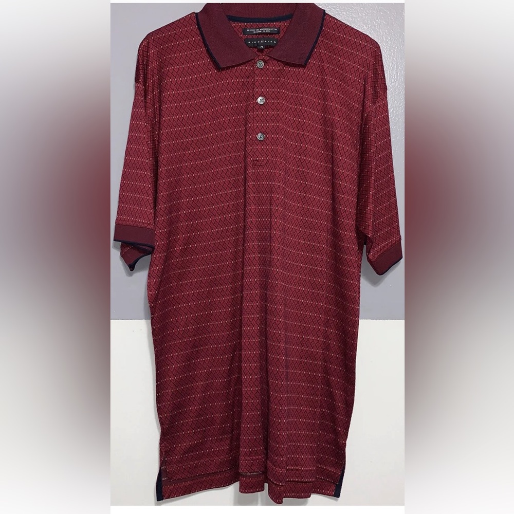 Siegfried Men's Size Medium Short Sleeve Polo Shirt Red Brick Patterned